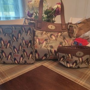 Fossil KeyPer Autumn Leaves/Birds Tote, Cosmetic Bag, and Tablet Sleeve